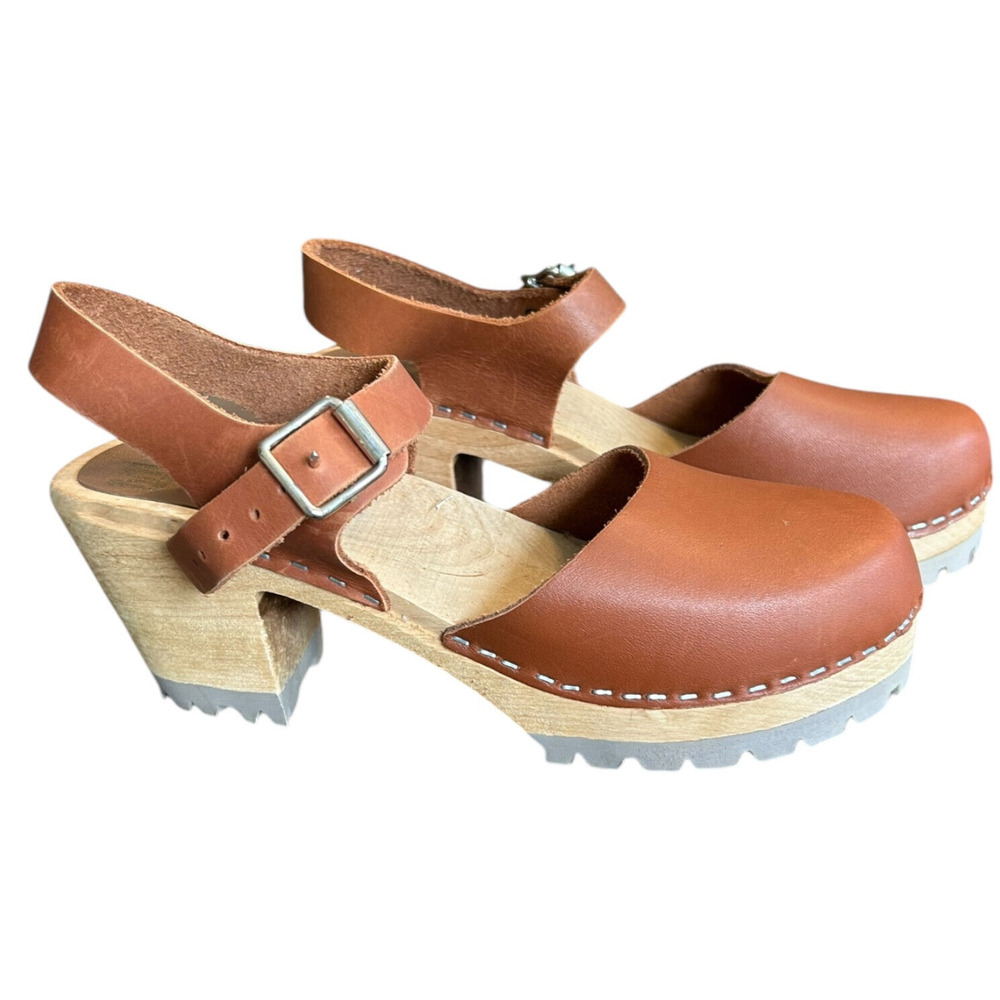 MIA Womens Elle Bleu Swedish Clog Sandal 40 Brown Leather Gorpcore Comfort